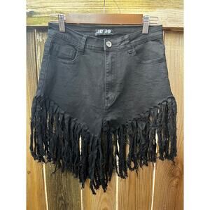 Black fringe Denim Shorts womens size L -Bohemian look NWT (New with tags)